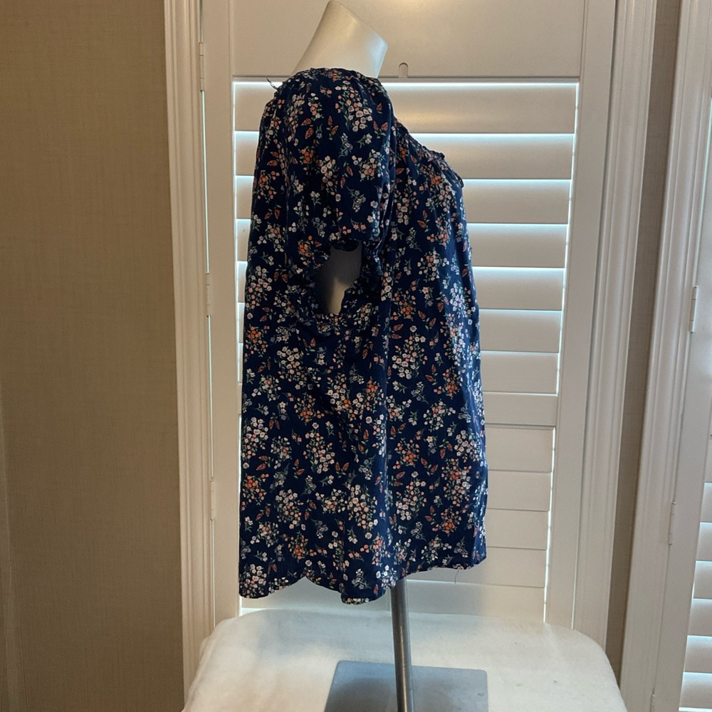 St. John's Bay Navy Floral Tie-Front Peasant Blouse - Picture 3 of 7